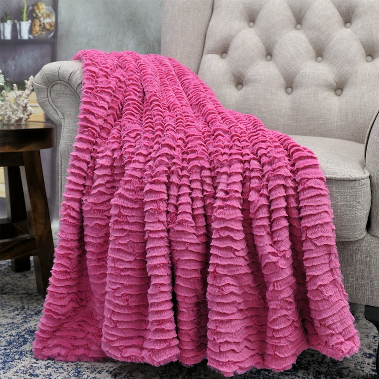 Home Soft Things Colleen Air Brushed Faux Fur Throw Aurora Pink 60 x 70 Walmart