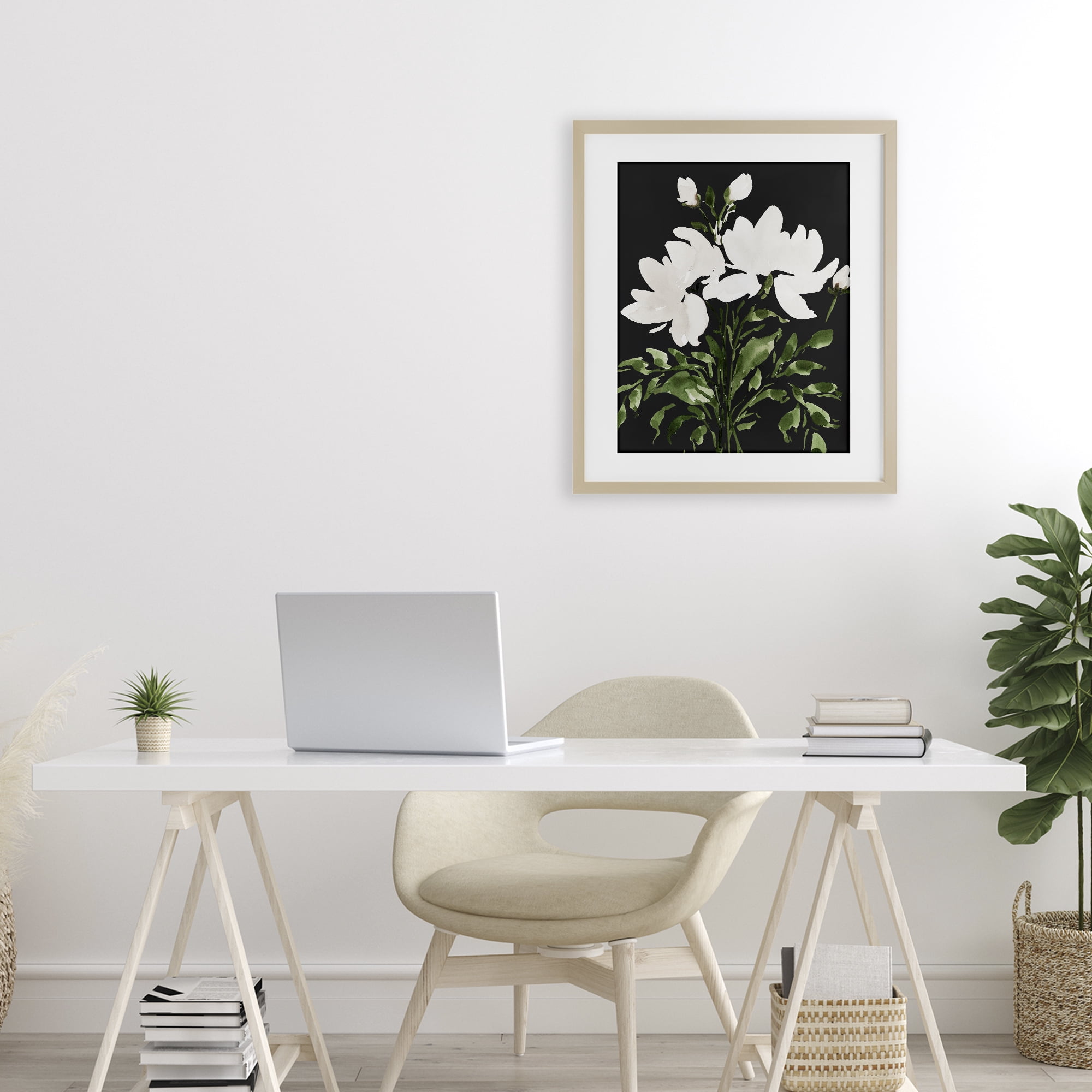 Stupell Industries White On Black Floral Birch Framed Print Under Glass, design by Lucille Price