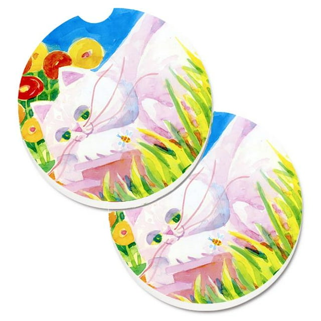 White Cat Set of 2 Cup Holder Car Coaster