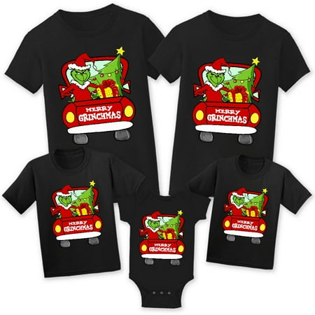 

Grinch Merry Christmas Modern Print Family Tshirts Merry Christmas T-Shirts for Adults Kids Short Sleeve Tee Shirts