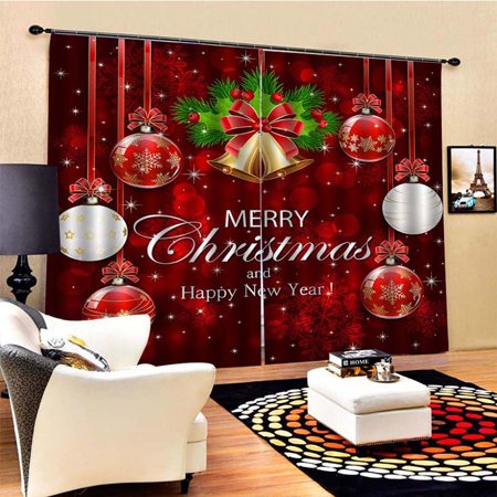 2pcs Christmas Curtains Drape Window Drapes With Hooks Polyester