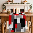 thumbnail image 4 of Red Black Geometric Cotton Linen Table Runner for Dining Kitchen, Modern Abstract Art Block Wedding Outdoor Party Tablerunners Decoration, Dresser Scarf Coffee Tablecloth Runners 13x108 Inches, 4 of 9