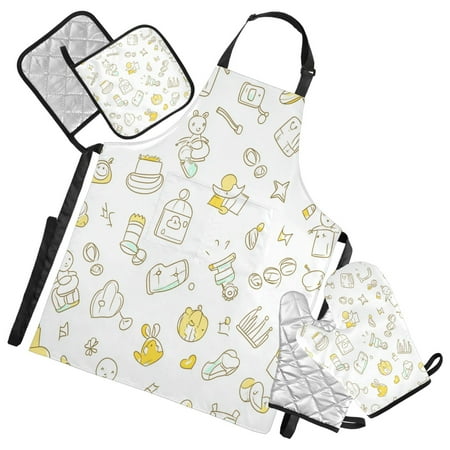 

5-Piece Kitchen Apron Set with Heat-Resistant Gloves & Insulation Mats for Cooking Baking BBQ Baby Toys and Elements