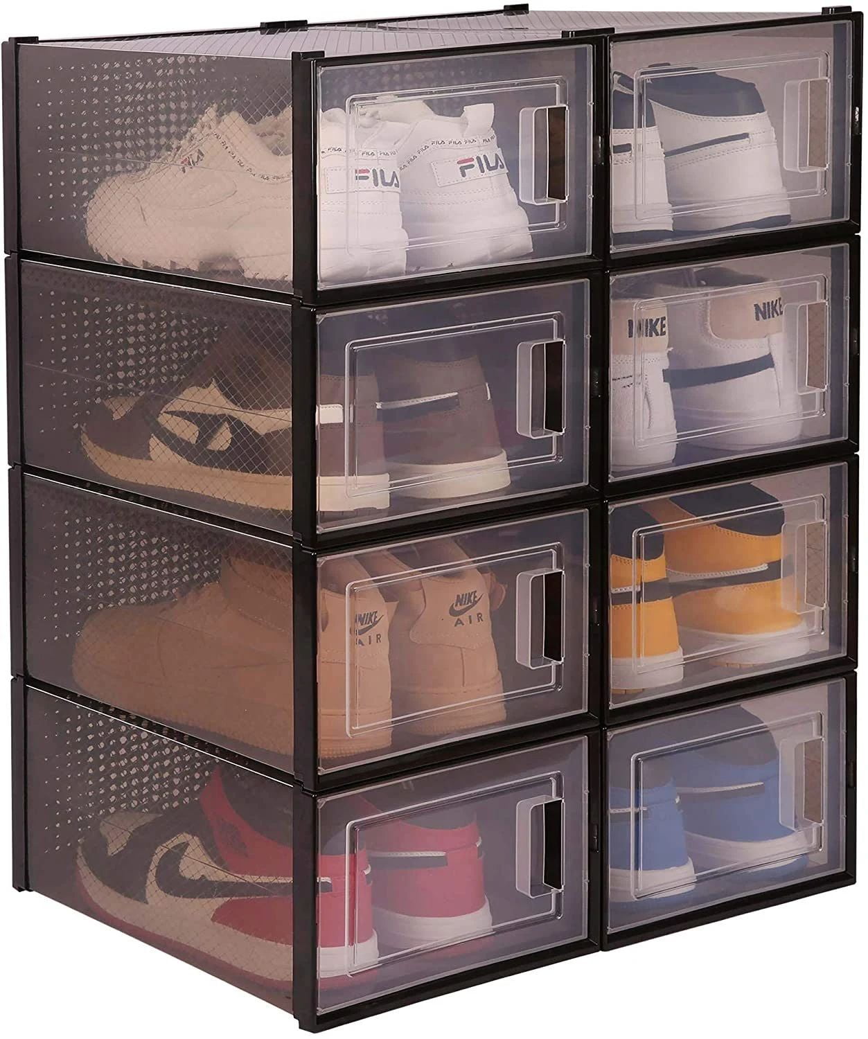 8 Pack Shoe Storage Boxes, Clear Plastic Stackable Shoe Boxes, Foldable