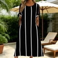 thumbnail image 2 of Women's Striped Maxi Dress, Tie Cuff Short Sleeve Casual Midi Dresses, Loose Fit A-Line Summer Vertical Stripe T Shirt Sundress with Pockets for Home and Office, 2 of 6