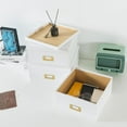 thumbnail image 6 of White Kraft Paper Boxes for Storage - Set of 3 Square Stacking Boxes with Lids and Gold Label Holders, Decorative Photo Storage, Nesting Cardboard Containers for Decor and Organizing, 6 of 6