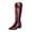 Wine, variant on Xfvqtps Womens Chunky Heel Knee High Boots Patent Leather Fashion Winter Comfort Booties with Square Toe Buckle Detail Stylish Glossy Boots for Women Black