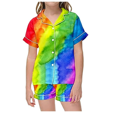 

WUXIAN Toddler 2 Piece Sets Pajamas For Kids Children Graphic Print Short Sleeve Button Shirt Shorts Pajama Set Infants Baby Sleepwear Versatile Nightwear