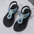 thumbnail image 4 of Summer Sandals for Women 2025 Boho Open Toe Elastic Strap Rhinestone Thong Flats Flips Flops Summer Casual Women Beach Fashion Shoes, 4 of 5
