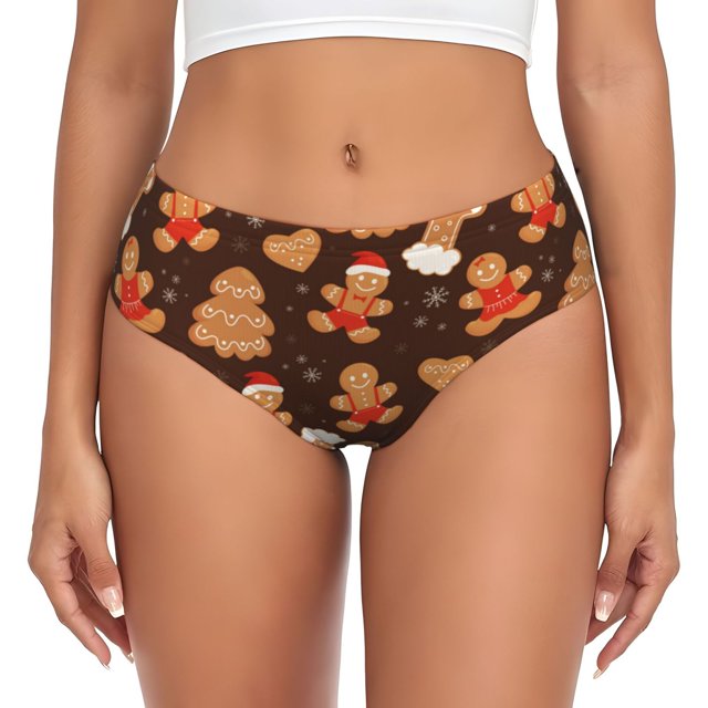 Fotbe Christmas Gingerbread Cookies Calzones Estampados para Mujer – Ropa Interior de Algodón, Cómoda, Suave y Elástica-Large