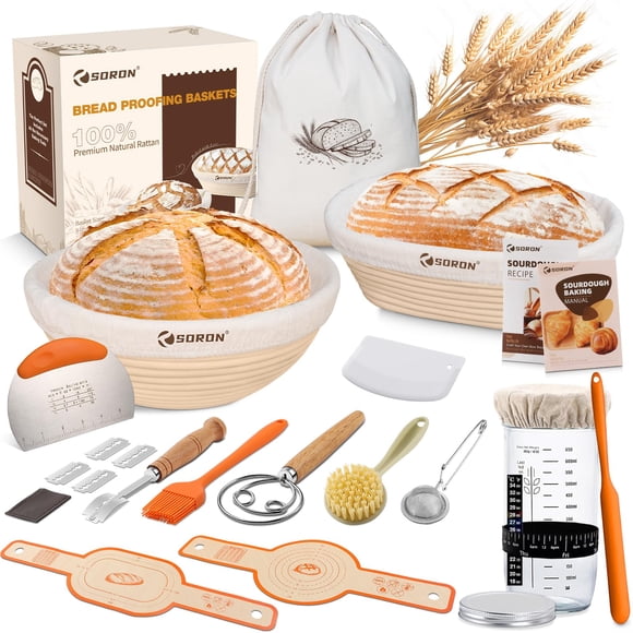 Kit de iniciación para masa madre SORON con banneton, set de cestas de 9" y 10"