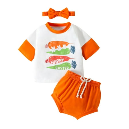 

Lovely Casual Sets For Children Girls Easter Day Cartoon Rabbit Printed Short Sleeve Shirt Tops Shorts Headbands Outfits Dailywears Comfortable Loose Fittness Sets