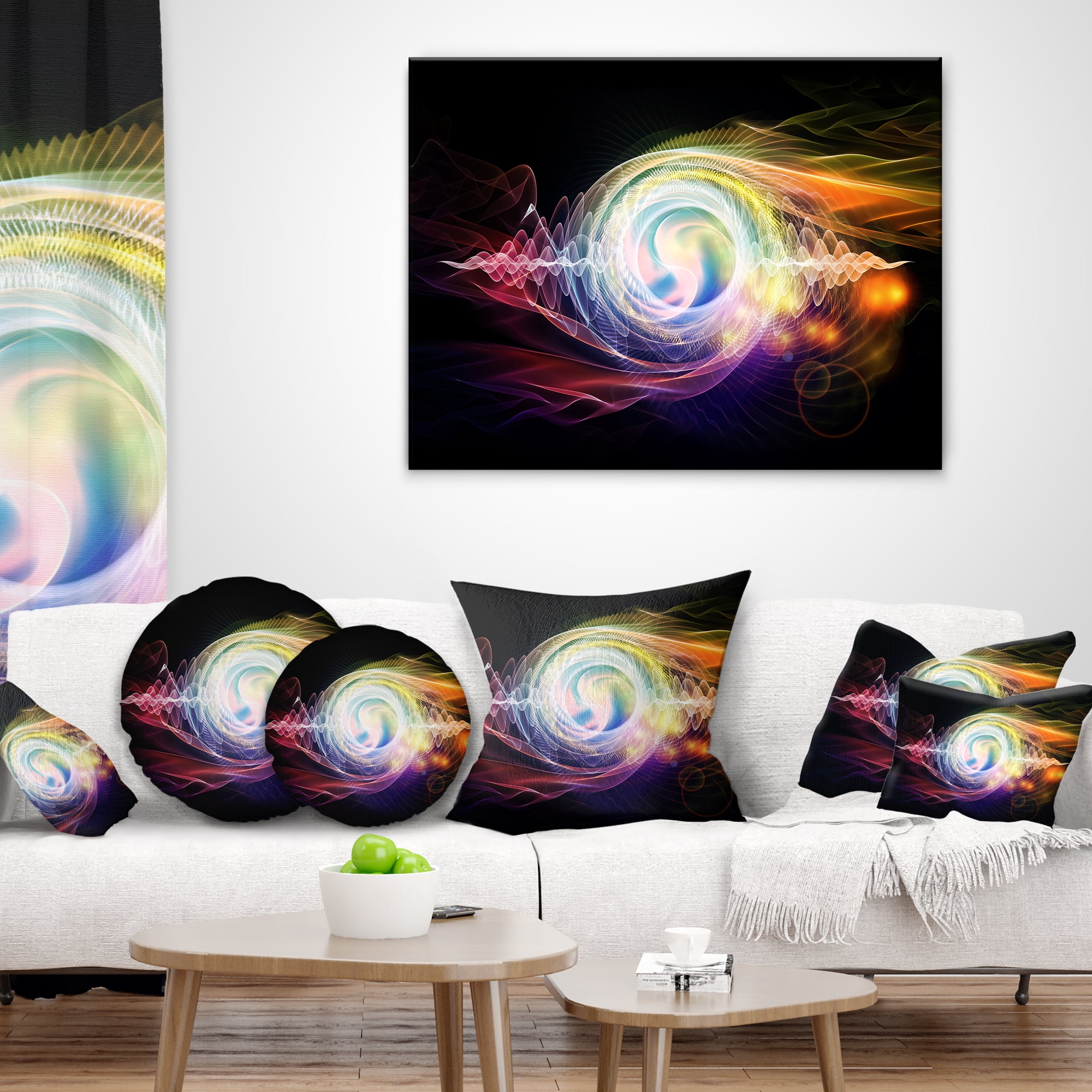 Designart Bright Wave Particle in Air on Black - Abstract Throw Pillow - 12x20