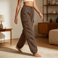 thumbnail image 4 of LAJPXKHY Cargo Pants for Women Joggers Workout Baggy Drawstring High Elastic Waisted Wide Leg Running Hiking Trousers with Pockets, 4 of 6