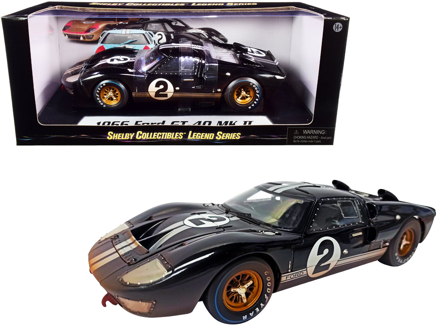 1966 Ford GT-40 MK II #2 Black 1/18 Diecast Model Car by Shelby Collectibles SC4
