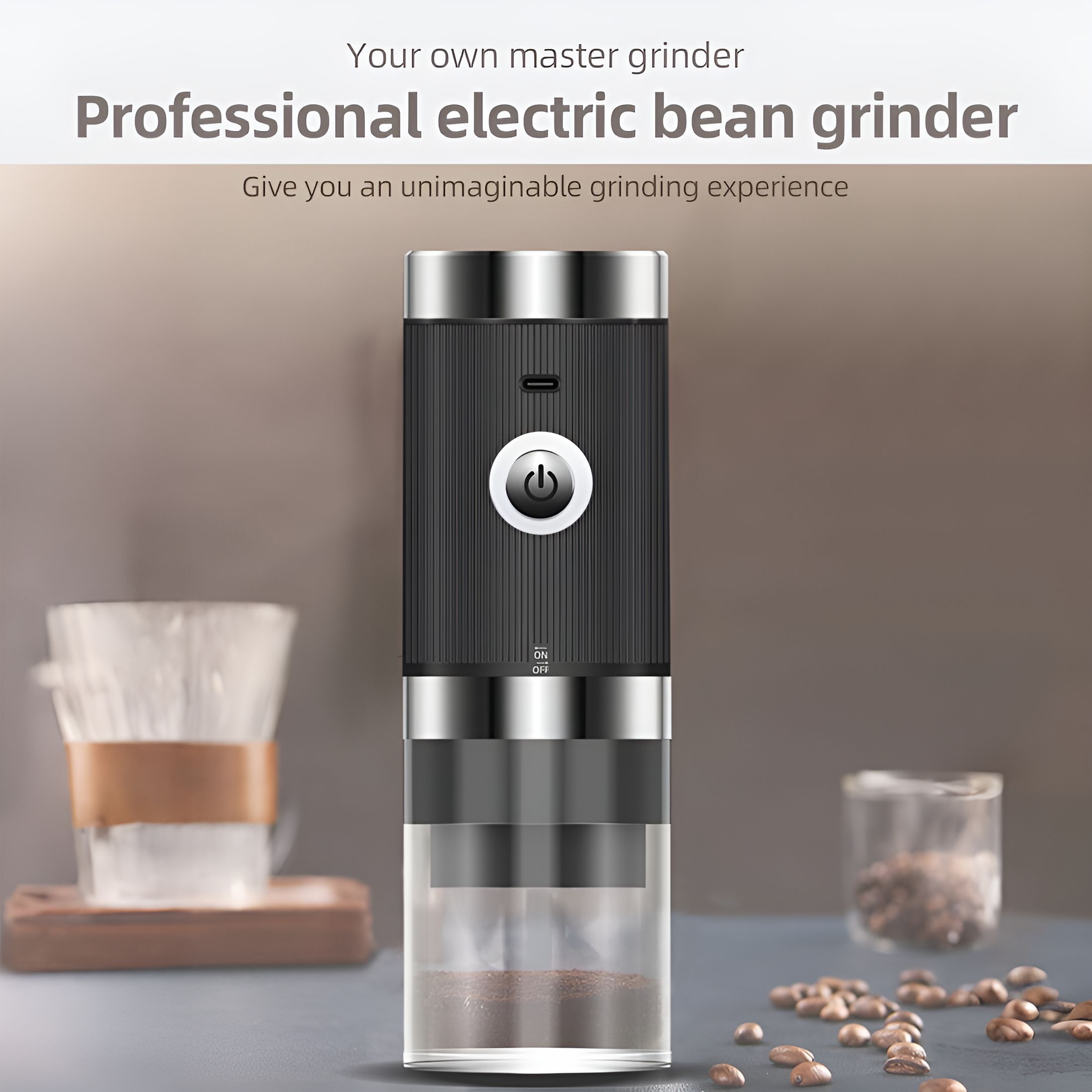 CURYMAY 2026 New Coffee Grinder Electric,Mini Conical Burr Mill,5 Level Adjustable Auto Stop Gravity Espresso Grinder,Cordless Coffee Grinder with Transparent Bin,Type-C Charging for Home Office