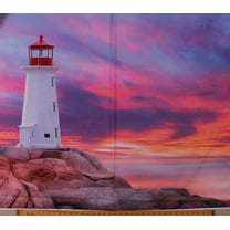 37" X 44" Panel Maritime Lighthouse Sunrise Purple Ocean Scenic Cotton Fabric Panel (131424)