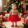 thumbnail image 2 of Toddler Girls Christmas Tulle Dress Turtleneck Long Sleeve Knitting Tops Layered Lace Skirt with Reindeer Antler Headband Set, 2 of 5