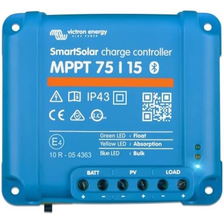 Victron Energy SmartSolar MPPT Solar Charge Controller (Bluetooth) - Charge Controllers for Solar Panels - 75V, 15 amp, 12/24-Volt