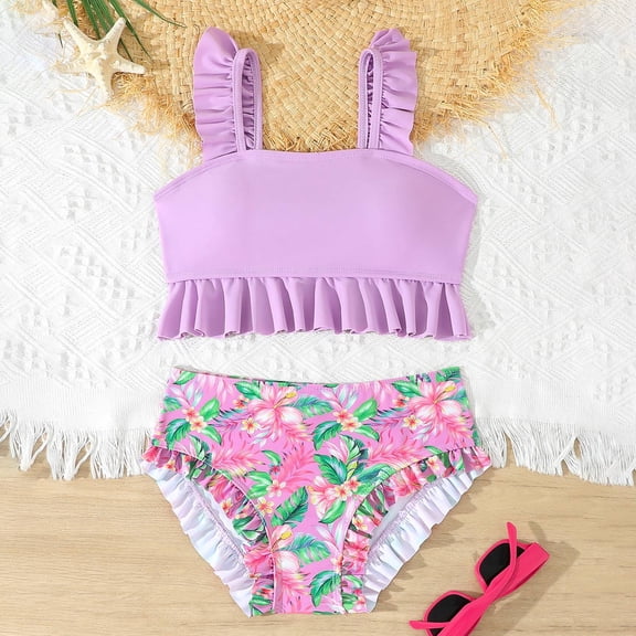 Zylarhe Swimming Suit for Girls,Girls Two Piece Swimsuits Girls Tankini Swimsuit Girls Swimsuit Padded Swimsuits for 9-10 Years Purple
