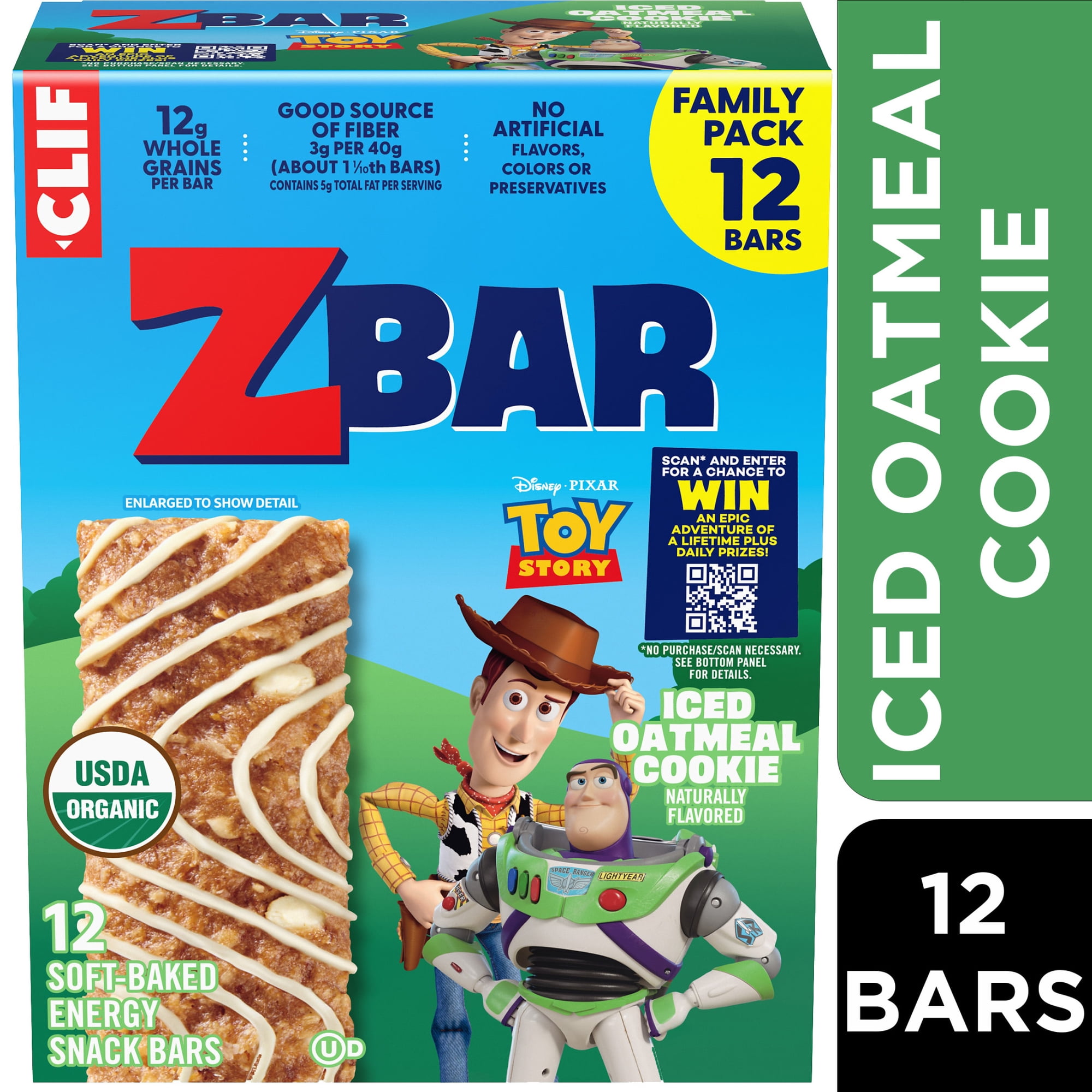 Zbar Iced Oatmeal Cookie Soft-Baked Energy Snack Bars, Organic Granola Bars, Snacks for Kids, 12 Count