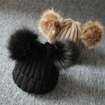 thumbnail image 5 of Chapeau Tricoté pour Bébé Fille Garçon Double Pompon Hiver Chaud Crochet Extensible, 5 of 5