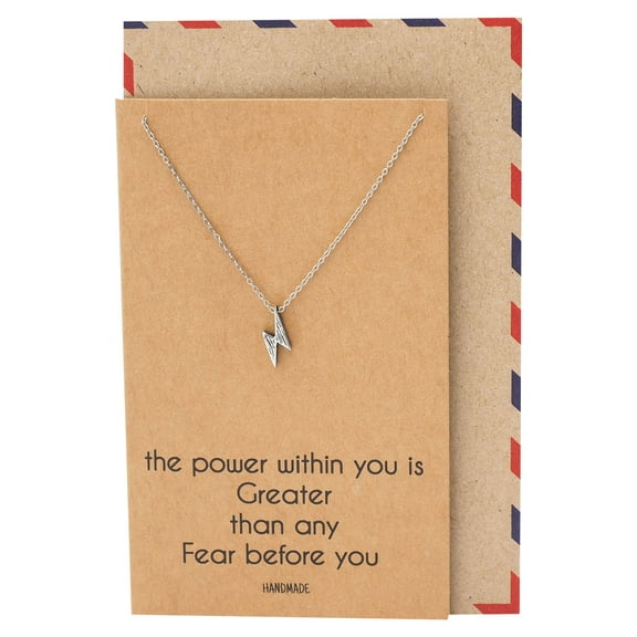 Quan Jewelry Power Lightning Pendant Necklace, Gifts for Women with Inspirational Quote on Greeting Card