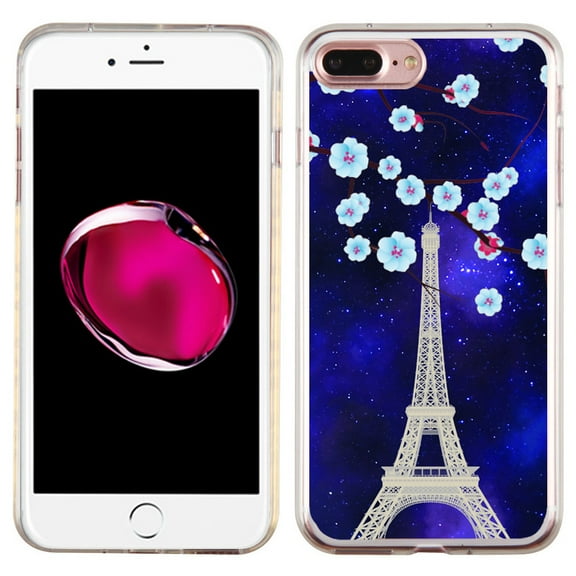 Slim-Fit Case for Apple iPhone 8 PLUS / 7 PLUS, OneToughShield ® Premium TPU Gel Protector Phone Case - Eiffel Tower Stars