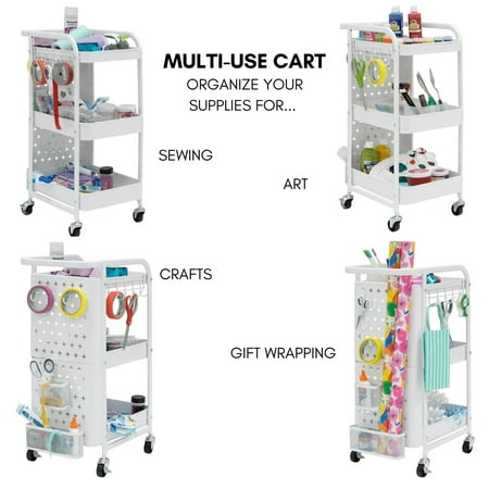 Studio Designs - Streamline 3-Tier Metal Multiuse Organizer Cart - White