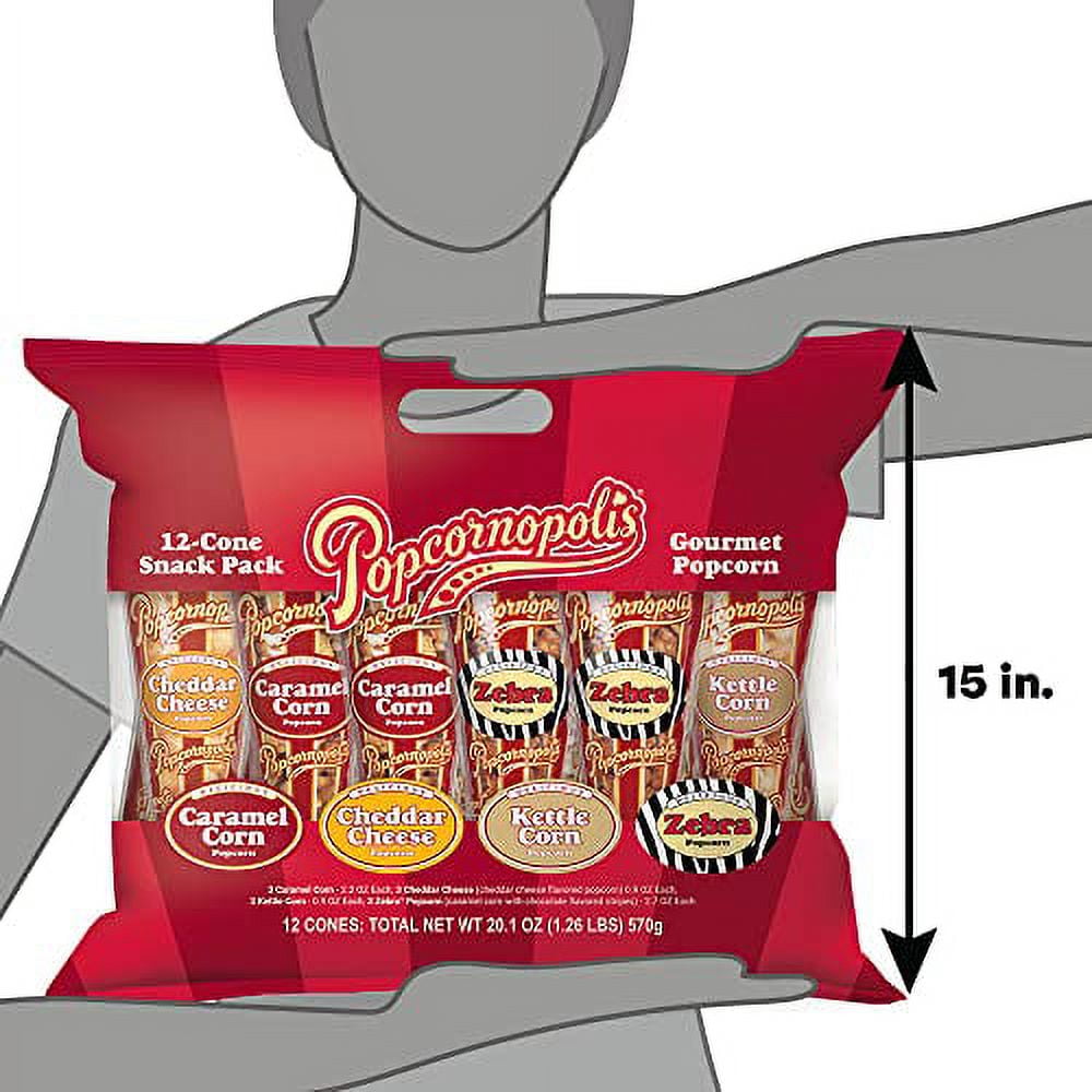 Popcornopolis Popcorn 12 Cone Snack Pack (Gift cone)