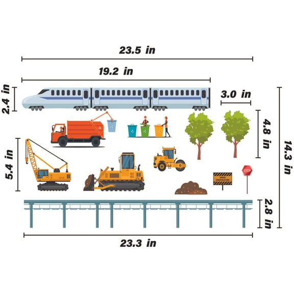 THE CITY - Removable City Vehicles Design Multicolored Kids Bedroom Vinyl Wall Decal Sheet - Stick & Peel Adhesive DIY Build A City Scene Vehicles Decoration Home Bedroom Wall Stickers 23.5" x 14.3"