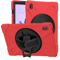 Dteck Case for Samsung Galaxy Tab S7 FE 5G 12.4-inch SM-T730 T735 T736B T736N (2021),Shockproof Armor Heavy Duty Drop Protection Shield Cover Kickstand Handstrap Palmstrap Rubber Hard Case,Red