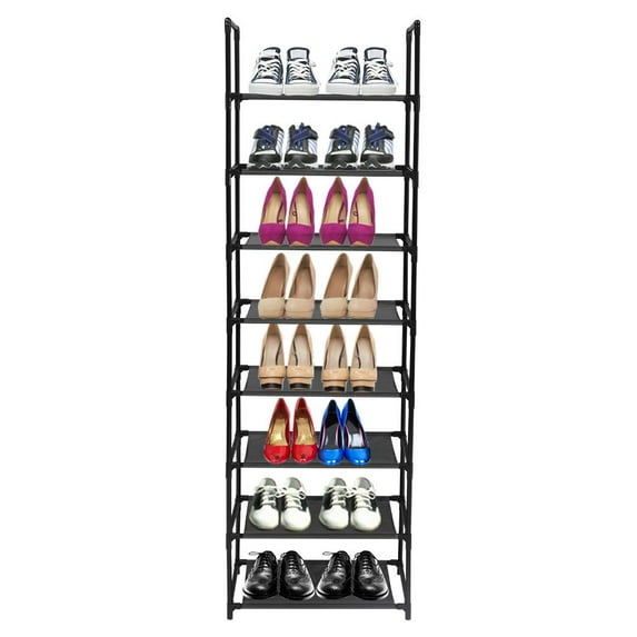 Ktaxon 6/8/10 Tiers Compact Shoe Rack Shoe Shelf 16 Pairs Closet Storage Organizer Space Saving for Entryway Bedroom Dorm, Black