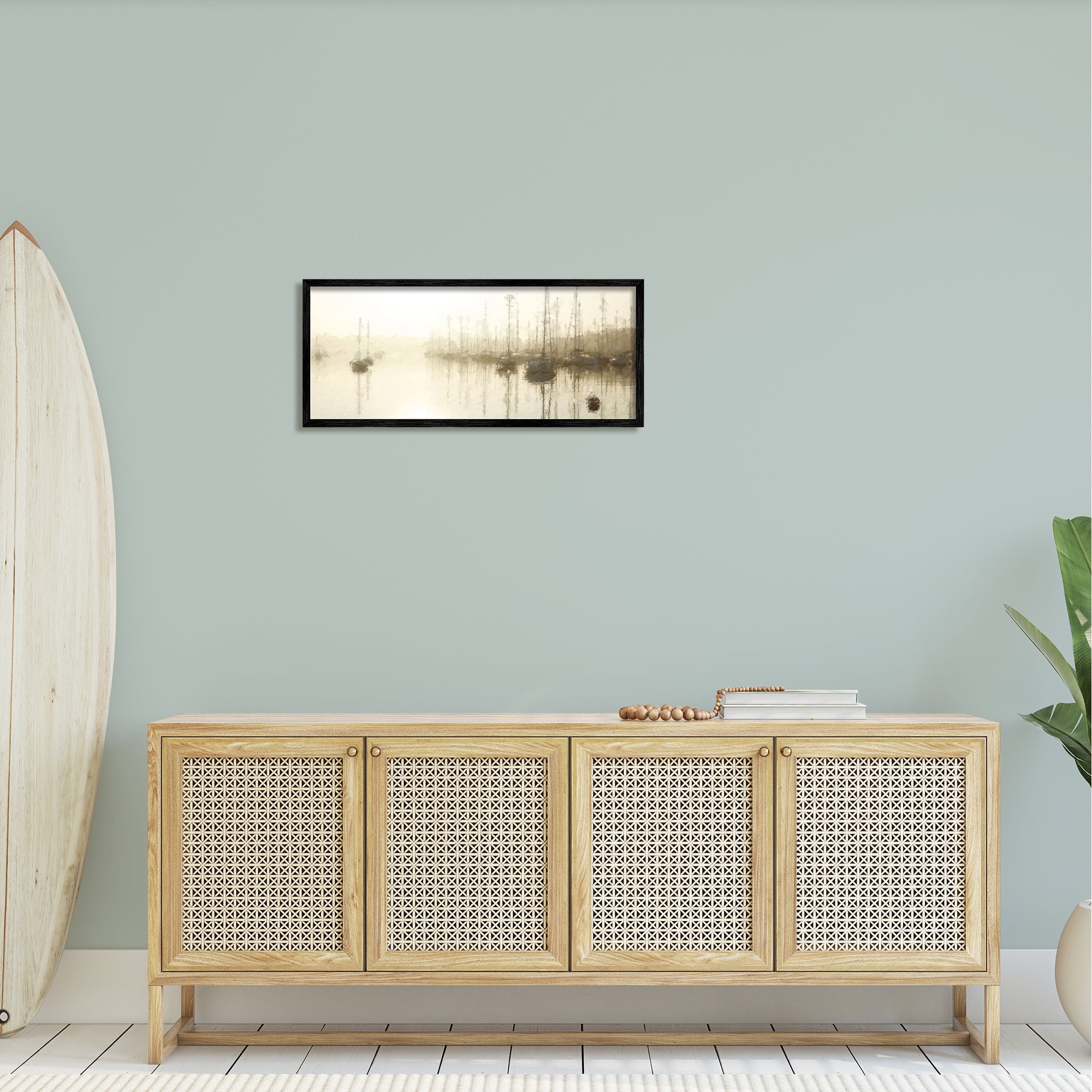 Stupell Impressionist Marina Boats Reflection Landscape Painting Black Framed Art Print Wall Art