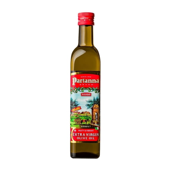 Partanna Robust Extra Virgin Olive Oil - Premium 100% Castelvetrano Oil - High Polyphenol - First Cold Pressed - Early Harvest in Sicily - Award Winning Italian EVOO-Monovarietal - 16.9oz-500ML-Glass