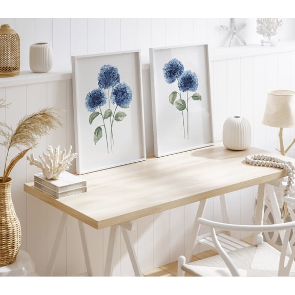Hamptons Style Hydrangea Duo Classic Botanical Prints Home Decor Office Wall Art Set 2