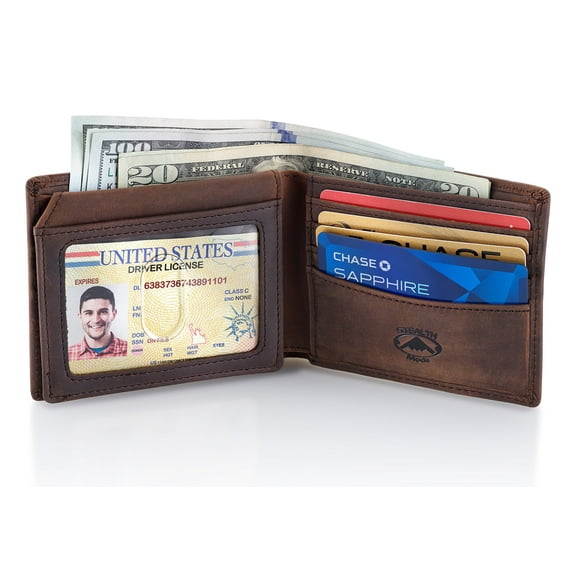 Stealth Mode Leather Bifold Wallet for Men With ID Window and RFID Blocking (Brown)