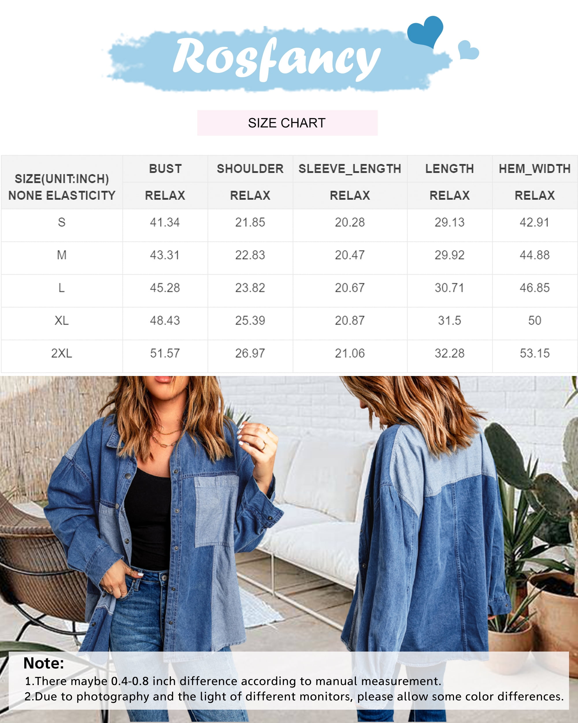 Hfyihgf Womens Button Down Shirts Distressed Flower Printed Denim Jacket Long Sleeve Color Block Patchwork Jean Coat for Spring and Fall(Black,L)