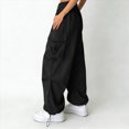 thumbnail image 7 of NOLDARES Parachute Cargo Pants Girl Elastic Waisted Quick Dry Lightweight Baggy Hiking Pants with Pockets Water Resistant(Black,8-9 Y), 7 of 7