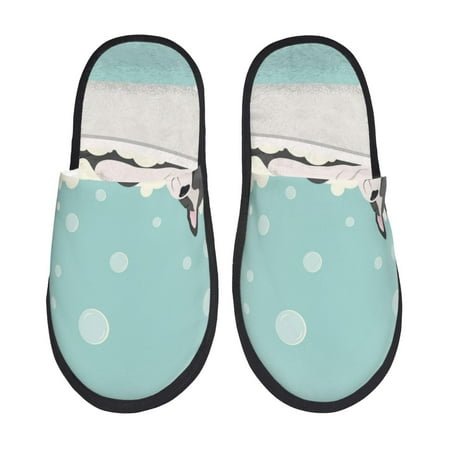 Balery French Bulldog Taking a Bath Slient Indoor Furry Fleece Comfort House Shoes Soft Non-Slip Home Shoes Cotton slippers House Slippers-- Medium