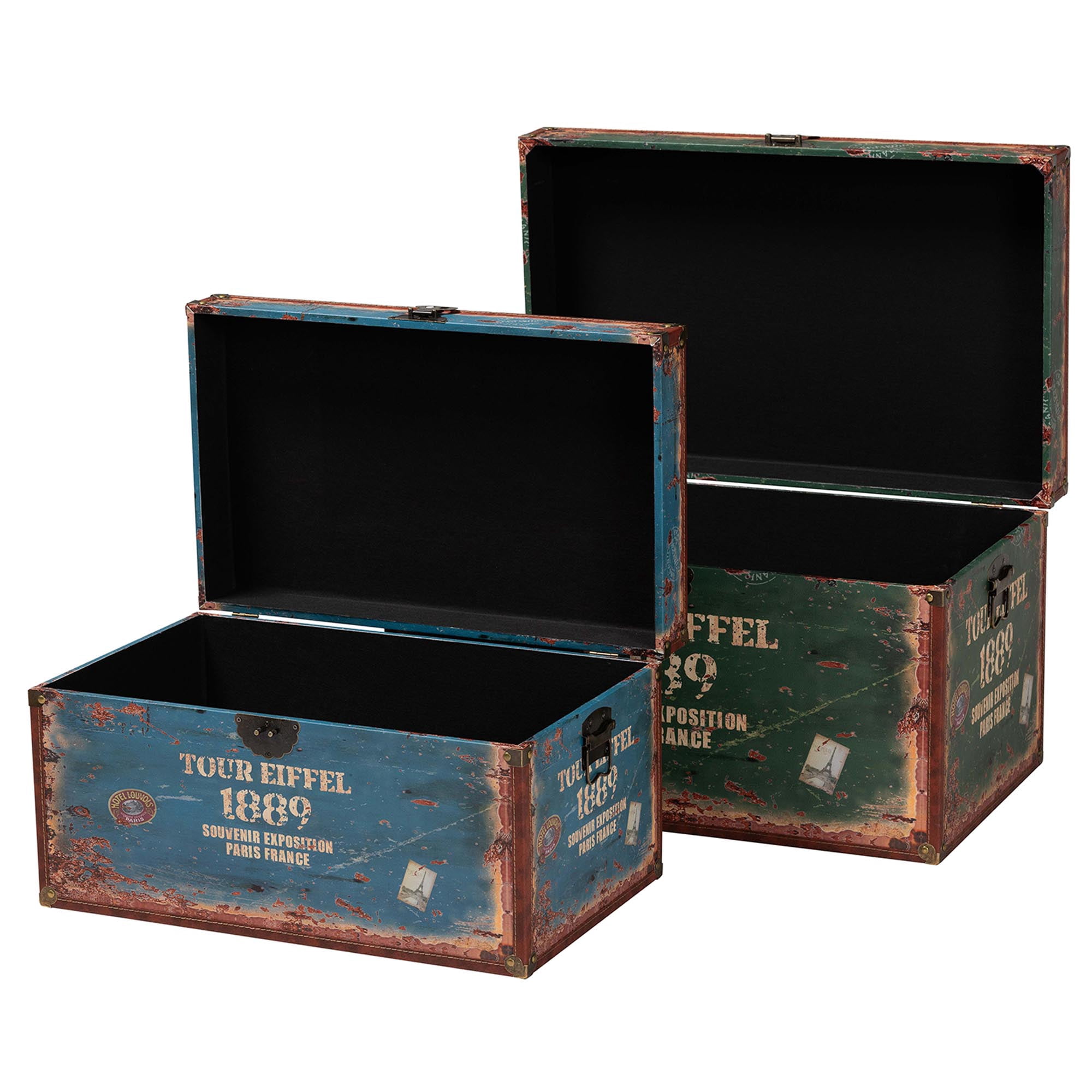 Baxton Studio WI13723 Sabeen Vintage Storage Trunk set 2-Piece 200 lb, Green Blue