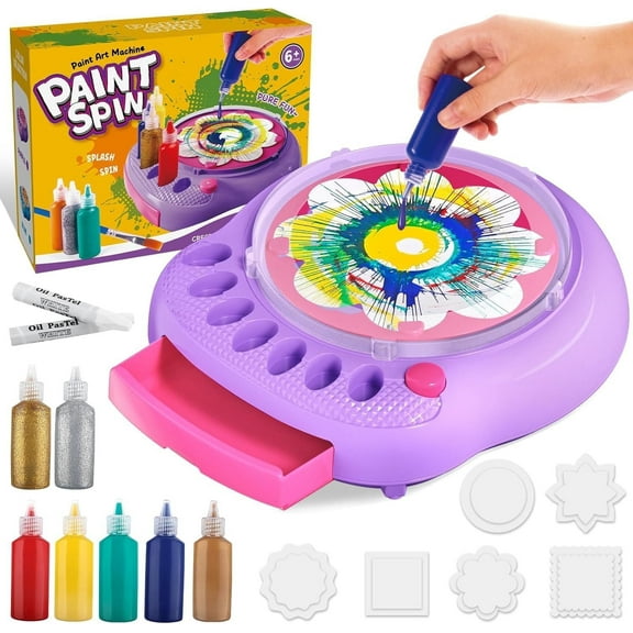Wiher Spin Art Paint Kit for Kids, Coloring Rotating Electric Graffiti Clay Toy, Cool Paint Art Toys Kits Set, Art Craft Set for 4-12 Year Old