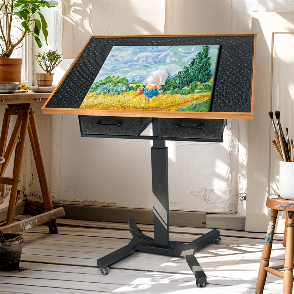 Wisfor Large 1500PCS Jigsaw Puzzle Table Gas-Lift Height Adjustable 360° Rotation Tilting Desktop w/ 2 Storage Drawer,35.43x27.56x38.58 inch