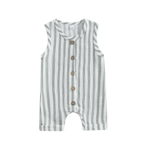 Kmbangi Combinaison Rayée pour Bébé Sans Manches Col Rond Été Vêtements pour Filles Garçons 0-24M