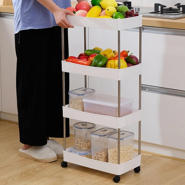 CaiYueKe Rolling Storage Cart with Wheels, Slim Space Saving Bathroom Kitchen Organizer Rack, Multi-Tier Corner Shelf Unit, Plastic Mobile Utility Cart for Home Office Organization