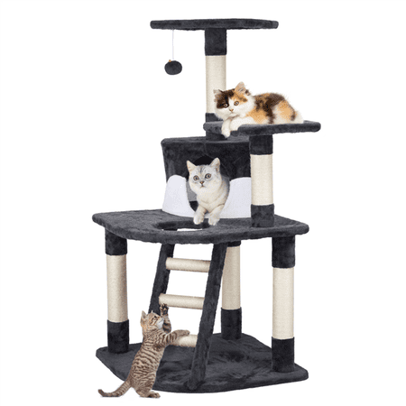 48in Cat Tree Tower Condo with Scratching Post Kitty House Furniture Dark Gray & White