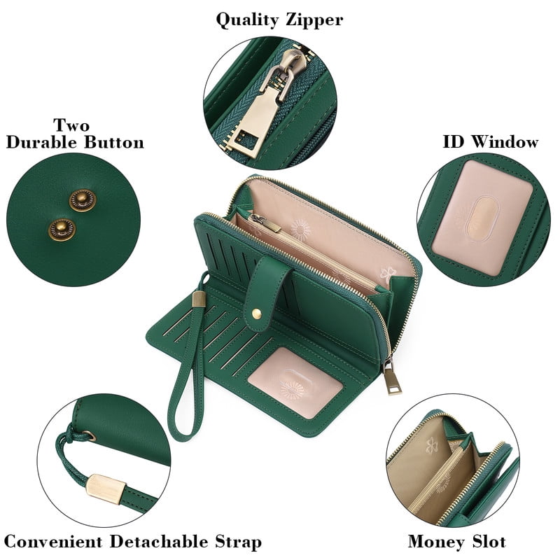 GAEKEAO Wallet for Women Clutch RFID Blocking Leather Wristlet Purse Large Capacity Credit Card Holder with Grip Hand Strap