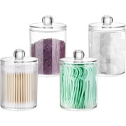 Coolmade 4 Pack Qtip Holder Storage Canister for Cotton Ball, Cotton Swab, Cotton Round Pads, Floss; 10-Ounce Clear Apothecary Jar with Lid, Bathroom Canister Storage Organization