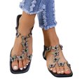 thumbnail image 4 of Women's Summer New Large Size Rhinestone Flat Transparent One-line Strap Sandals Summer Sandals Black 36, 4 of 8