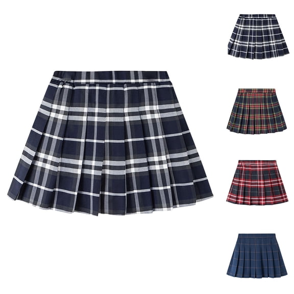HVOBTTY Summer Girl's Mini Pleated Skirt Plaid Short with Liner Daily Outer Wear